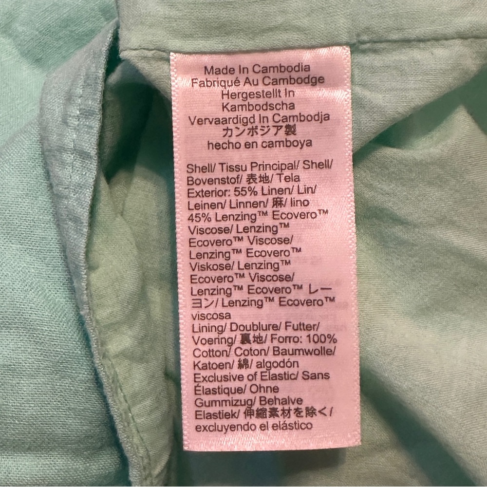 J.Crew Linen Blend Sunwashed Mint Midi Dress Size 14 Smocked Back Side Slit - Picture 13 of 15